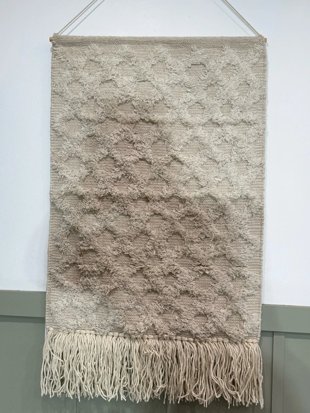 Hand Crafted Neutral Cream and Tan Textured Fringe Wall Tapestry
